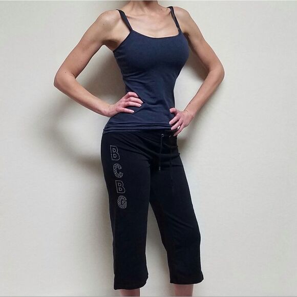 BCBGMAXAZRIA Vintage Retro Y2K  Black Bling Spell Out Cropped Sweatpants XL - Picture 2 of 12